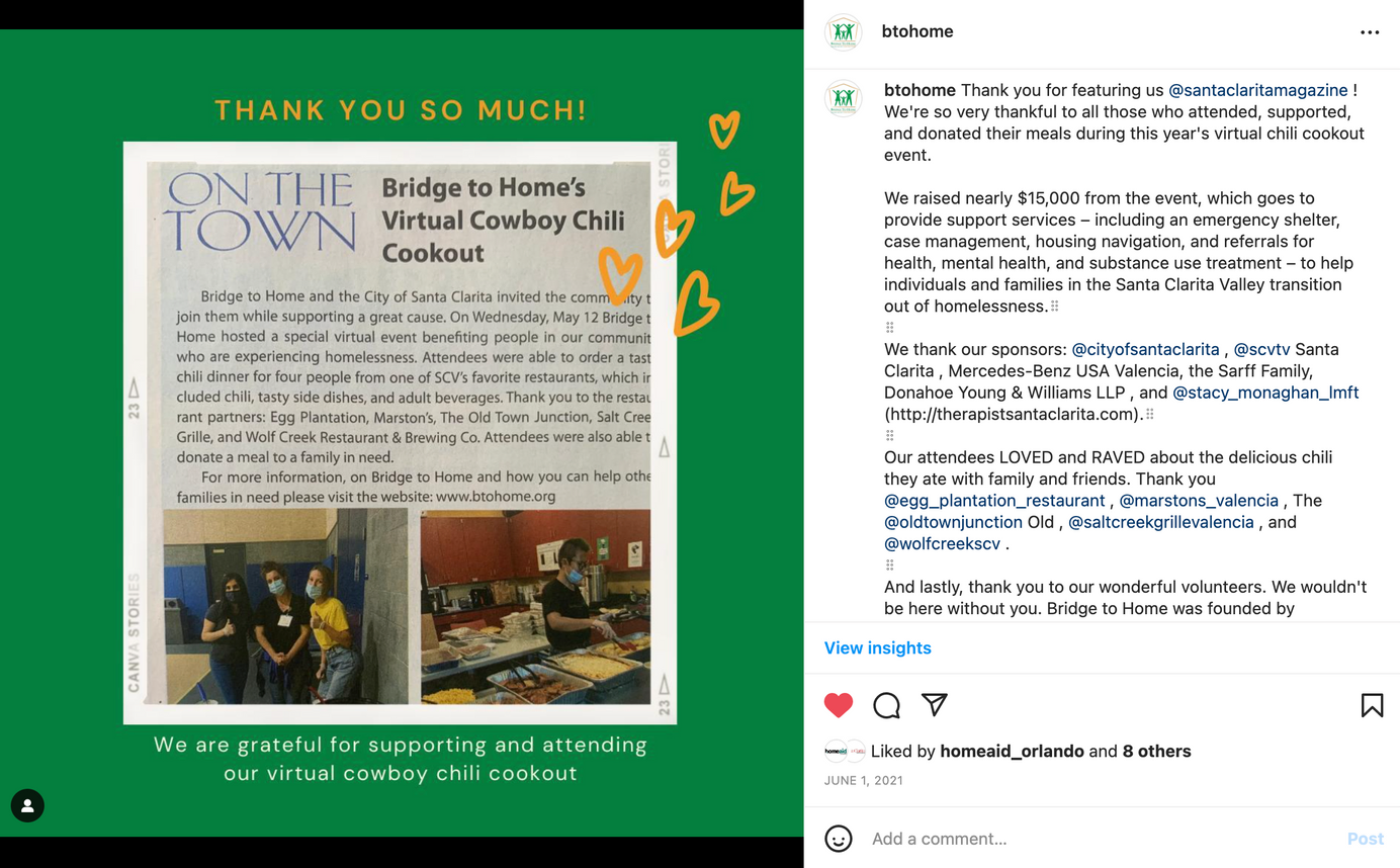 News article highlight of the chili cookout fundraisere