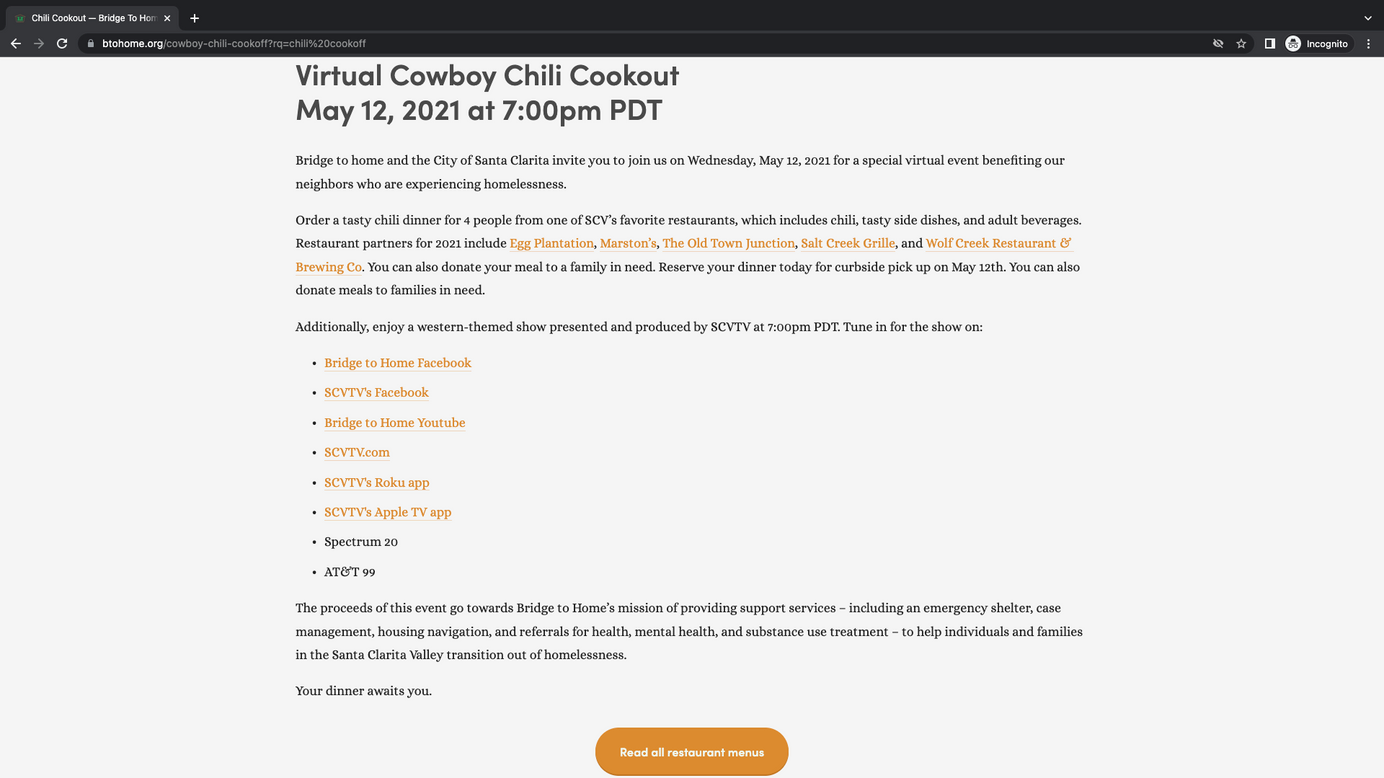 Fundraising event website copy