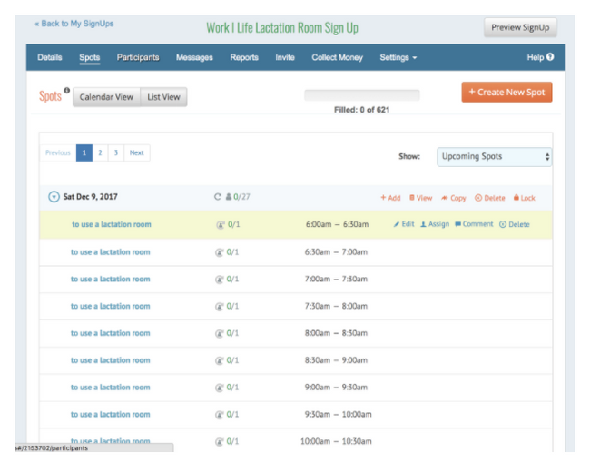 Example of lactation room scheduling solution