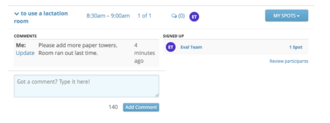 Example of lactation room booking appointment solution