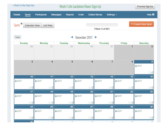 Example of lactation room booking appointment solution