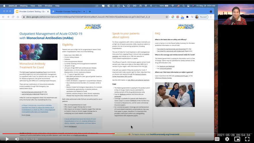 Example of concept testing session of clinician brochure with a practitioner
