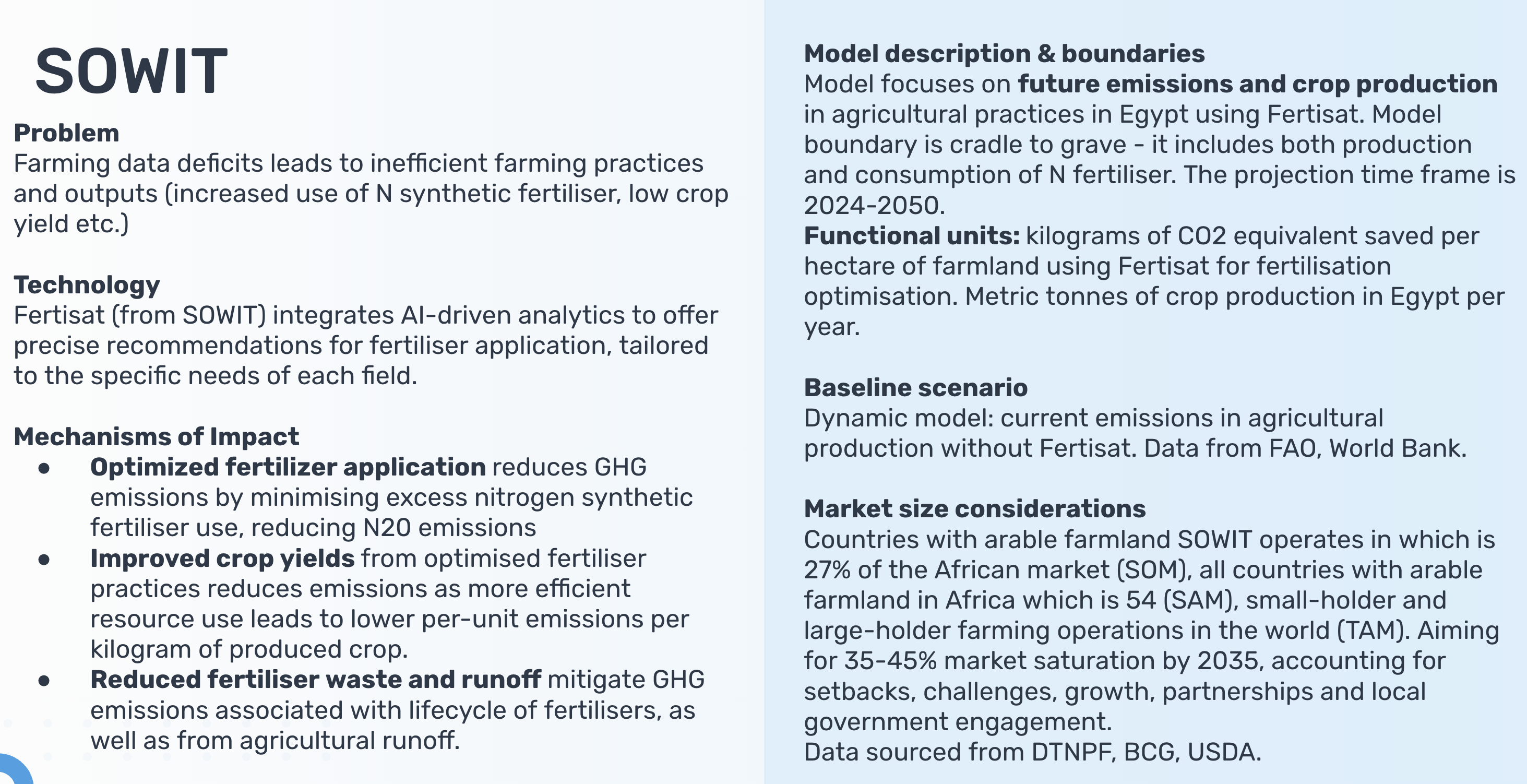 Baseline and solution model assumptions