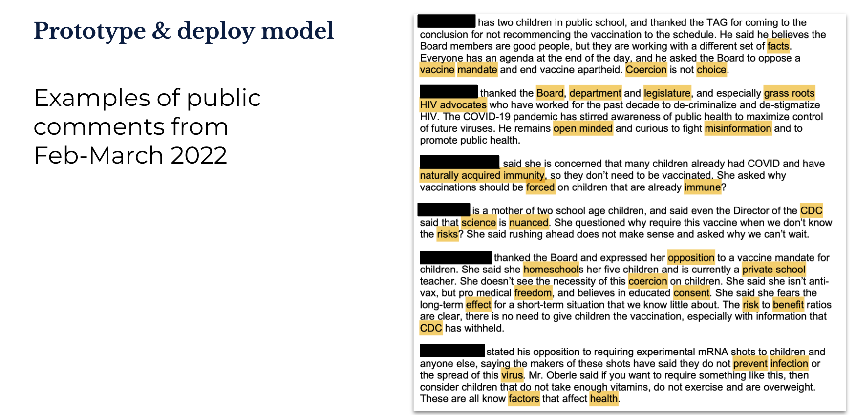 Examples of public comments and key highlight
